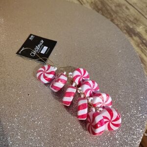 Pier 1 Red & White Peppermint Stripe Hanging Ornaments